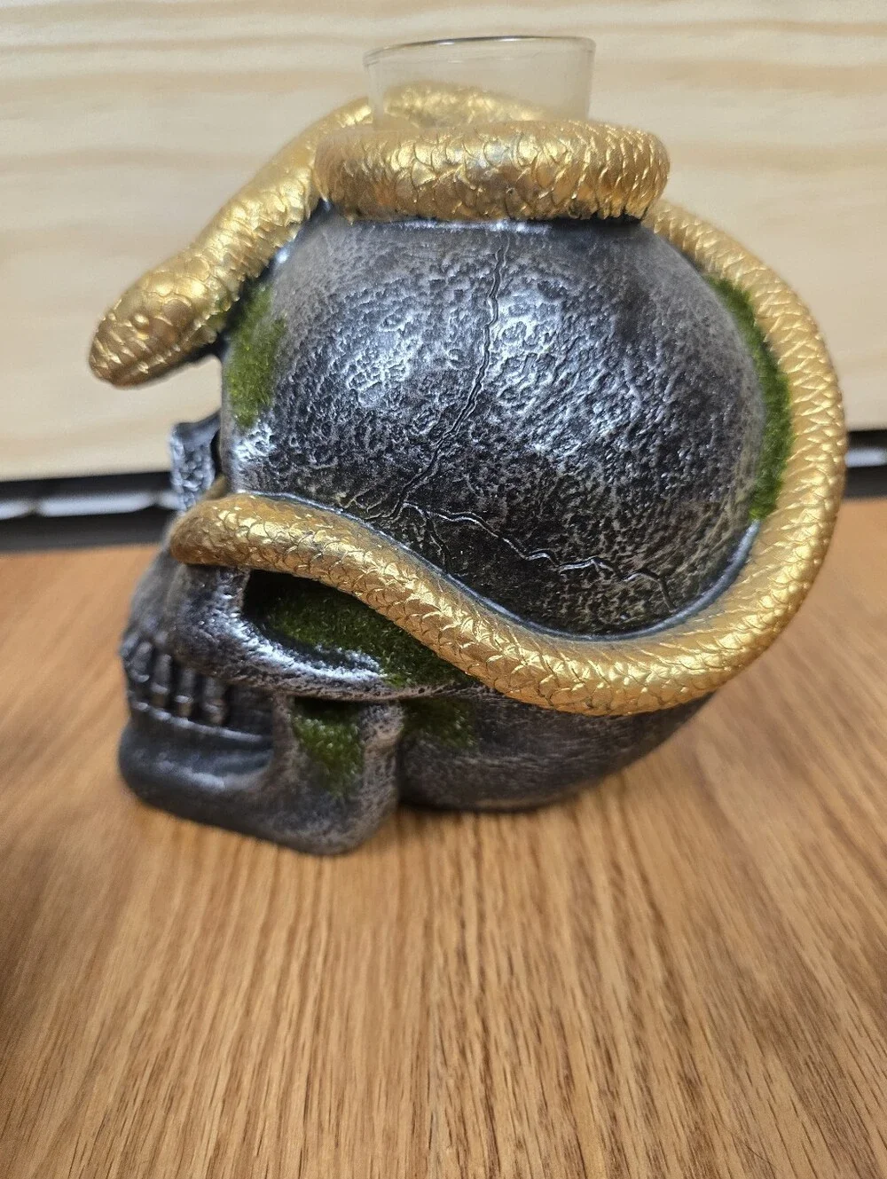 Gold Snake Skull Candle Holder - Metallic Black & Gold Accent